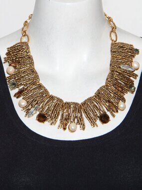 Vintage Oscar de la Renta Bold Crystal & Pearl Necklace